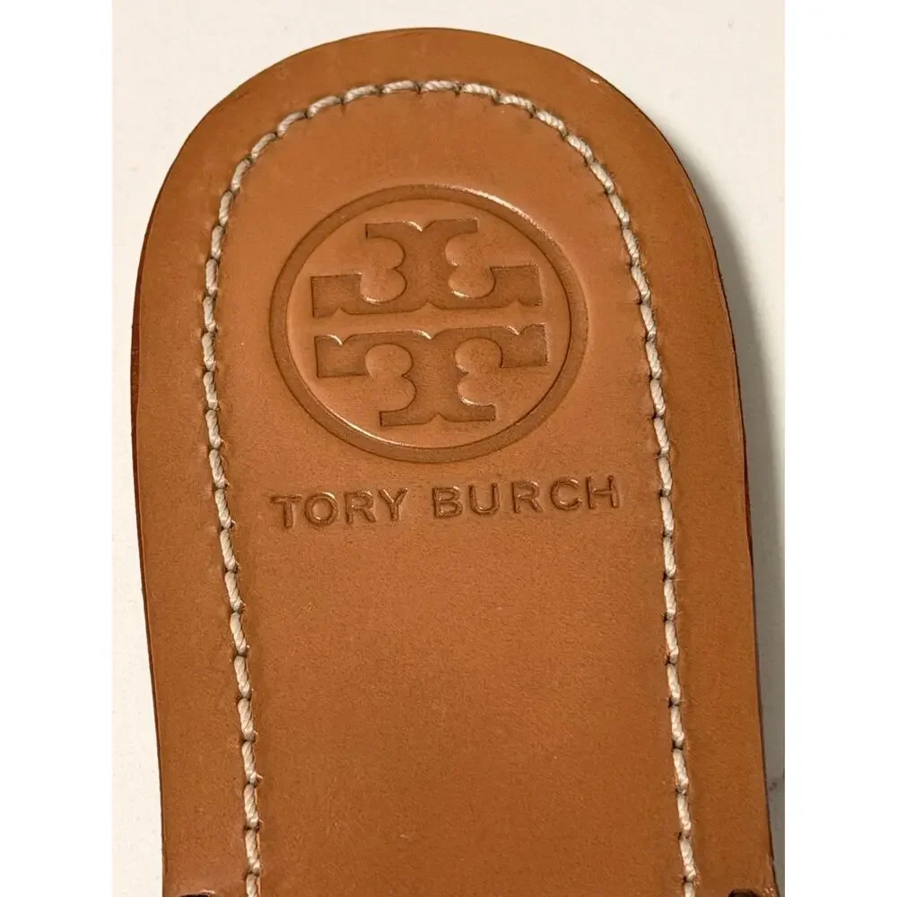 Tory Burch Black Leather Logo Thong Sandals Gold Double T Women’s 8.5